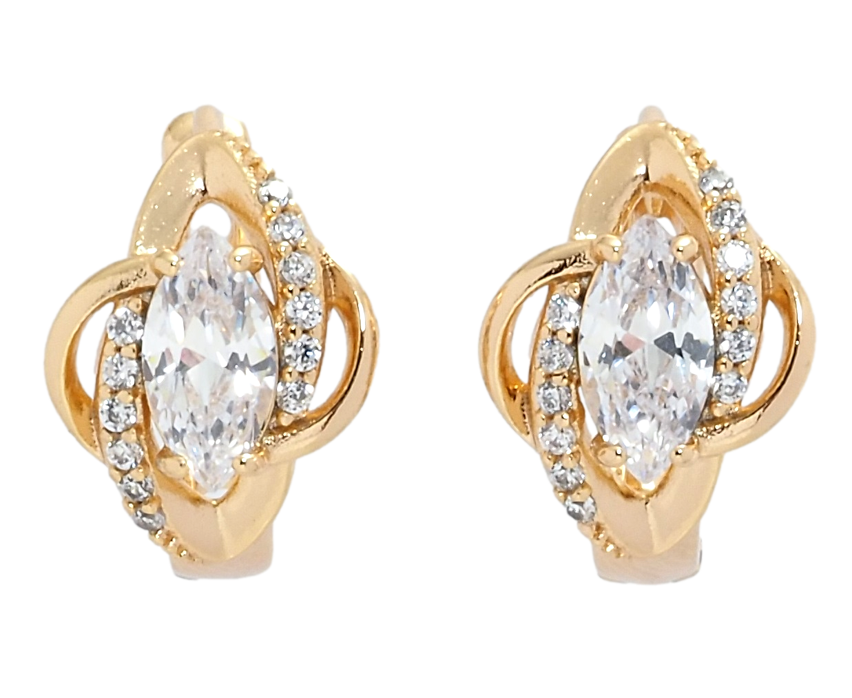 

Серьги Xuping Позолота 18K колечки "Орнамент с фианитом" узор на одну сторону