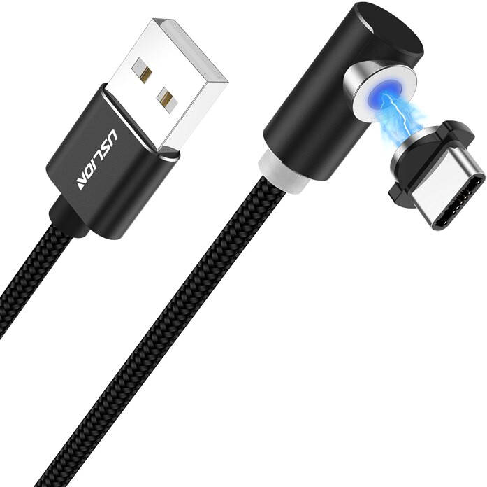 

Магнитный кабель для зарядки Type-C (Боковой 1m) USLION - Black, Черный