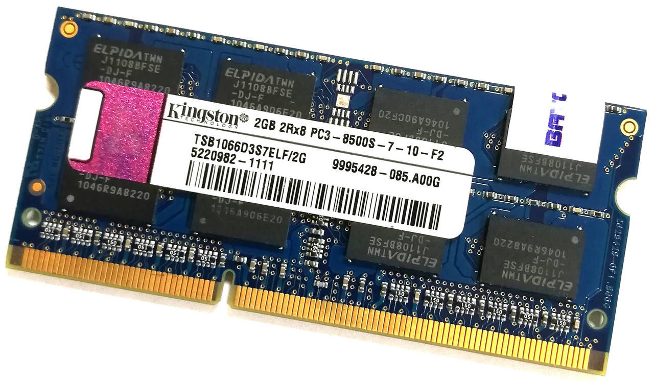 

Оперативная память для ноутбука Kingston SODIMM DDR3 2Gb 1066MHz 8500S CL7 (TSB1066D3S7ELF/2G) Б/У