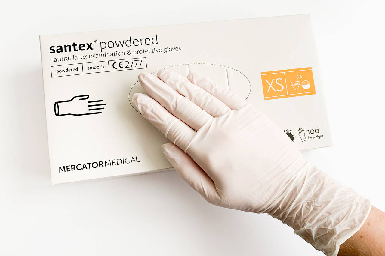 

Латексные перчатки Santex Mercator Medical,  (5-6), белые, 100 шт, Белый