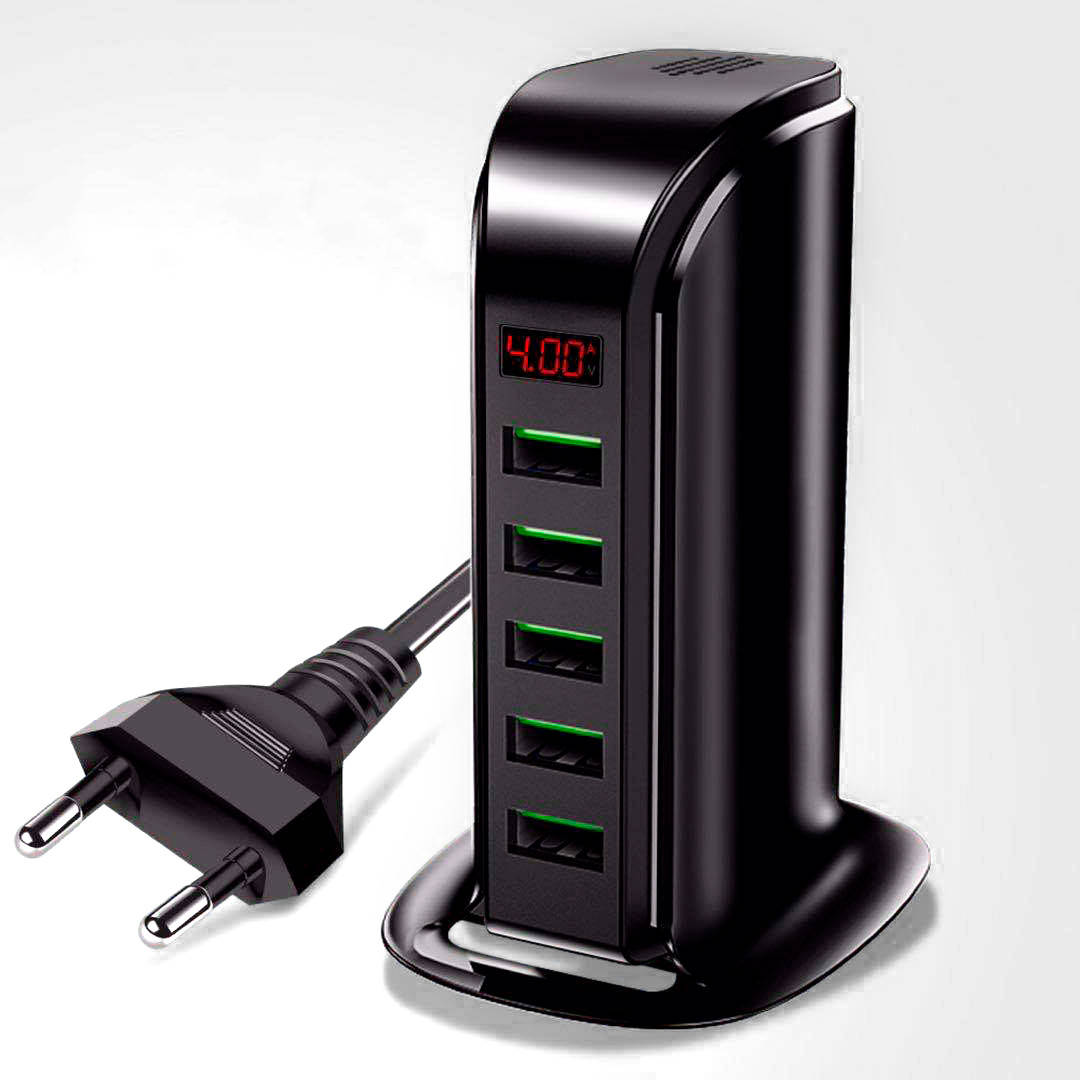 

Зарядное устройство на 5-портов USB с вольт-амперметром, Черный