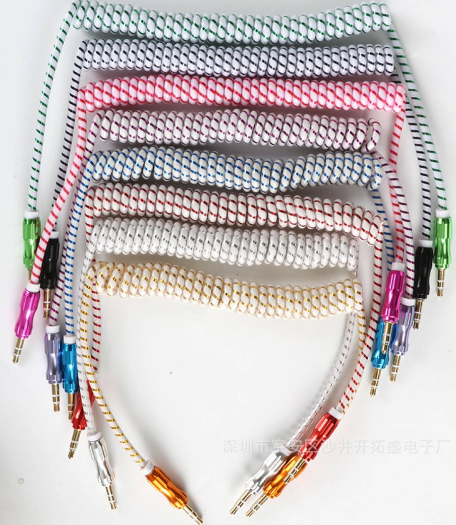 

AUX 3,5mm-3,5mm 1,5 м двухцветный витой шнур (пружина) ,10 цветов