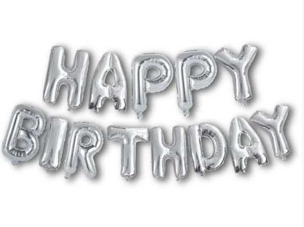 

Фольгированные буквы серебряные HAPPY BIRTHDAY, 40 см, Серебристый