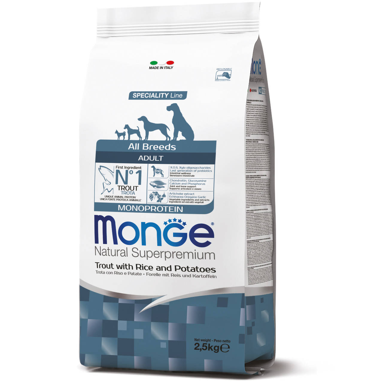 

MONGE DOG Monoprotein Adult Сухой корм для взрослых собак всех пород с форелью 2,5 кг