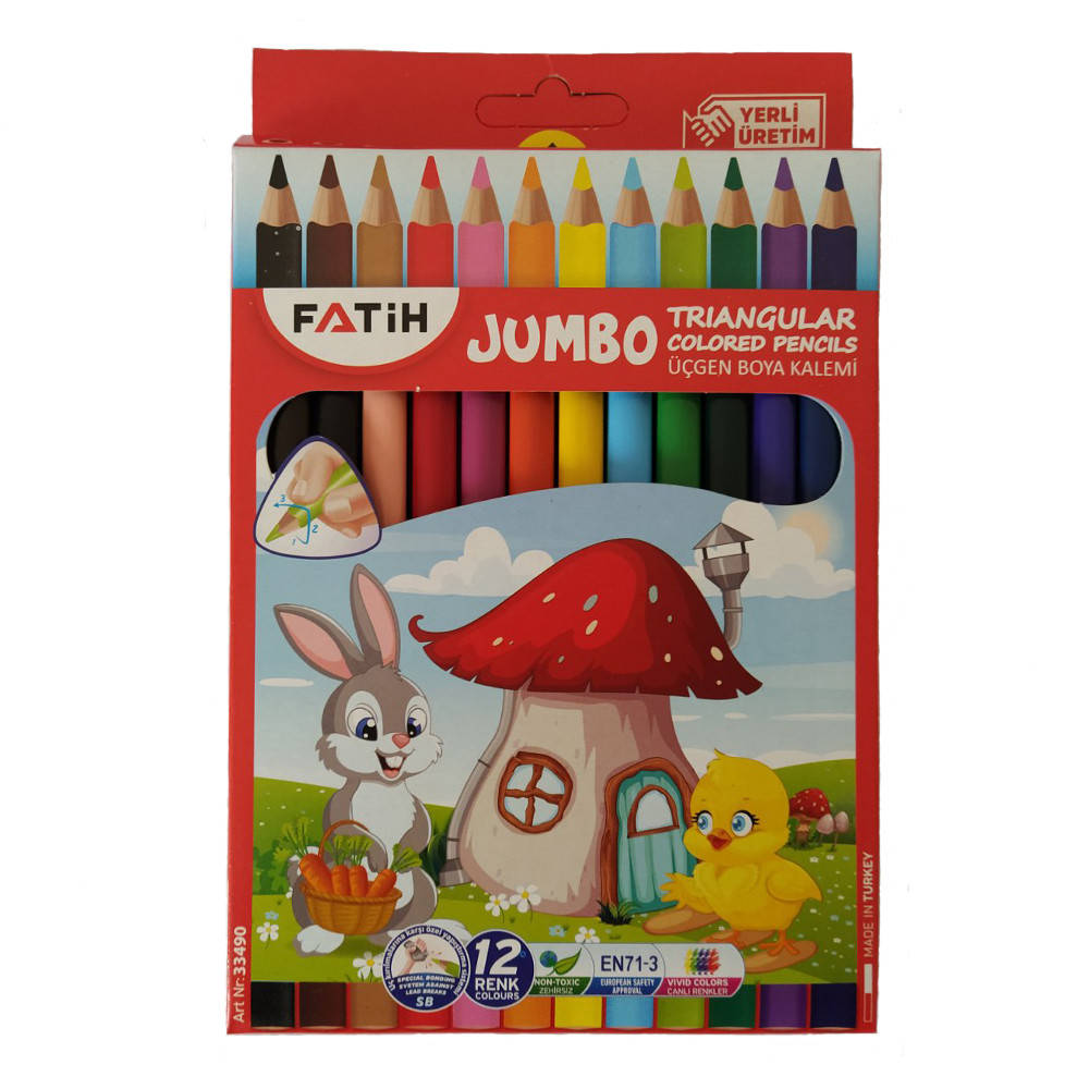 

Карандаши JUMBO цветные 12 цветов утолщенные FATIH