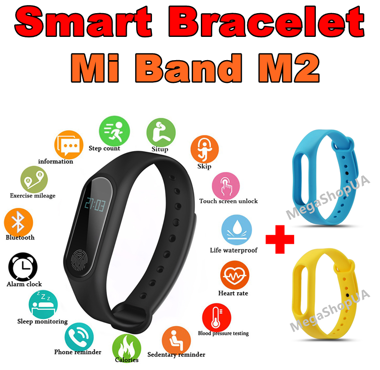 

Фитнес браслет трекер Mi Band M2 с тонометром, женские мужские умные смарт часы. Розумний смарт-годинник M2BY