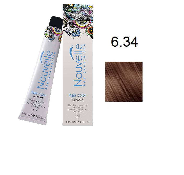 

Краска для волос Nouvelle Hair 6.34 темно-золотистый медно-русый 100 мл