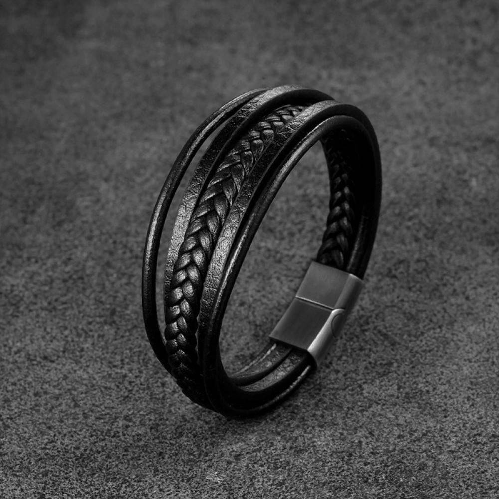 

Мужской кожаный браслет Black, плетеный, браслет из кожи черный