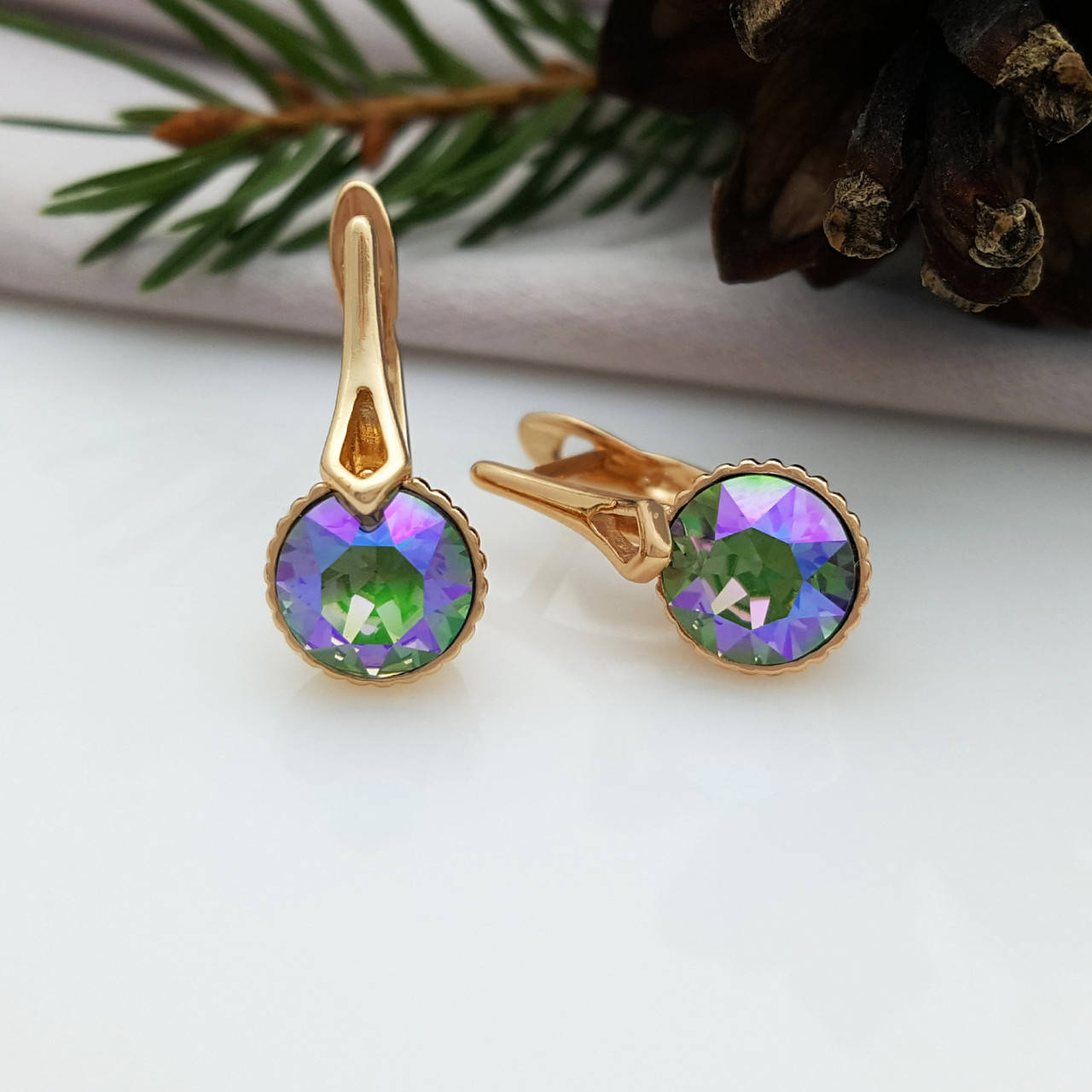 

Серьги синий хамелеон со Swarovski, англ.замок, медсталь Xuping, 18К
