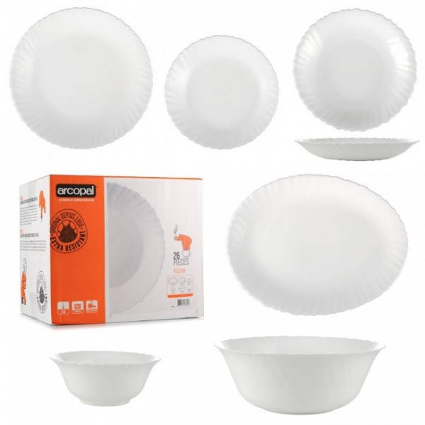 

Сервиз столовый белый 24 предм ARCOPAL FESTON WHITE L5300