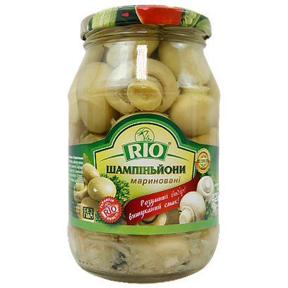 

Гриби Ріо печериці цілі мариновані Rio 420/250g 8шт/ящ (Код : 00-00010027)