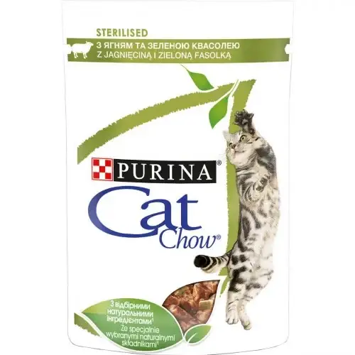 

Влажный корм Purina Cat Chow Sterilised для стерилизованных кошек, с ягненком и зеленой фасолью, 85 г