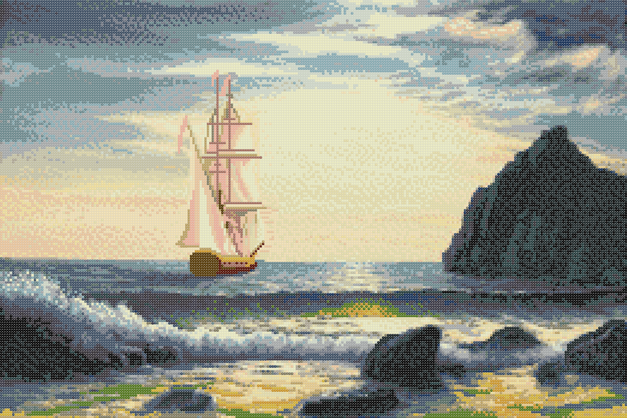 

Морской пейзаж . Схема полной зашивки бисером