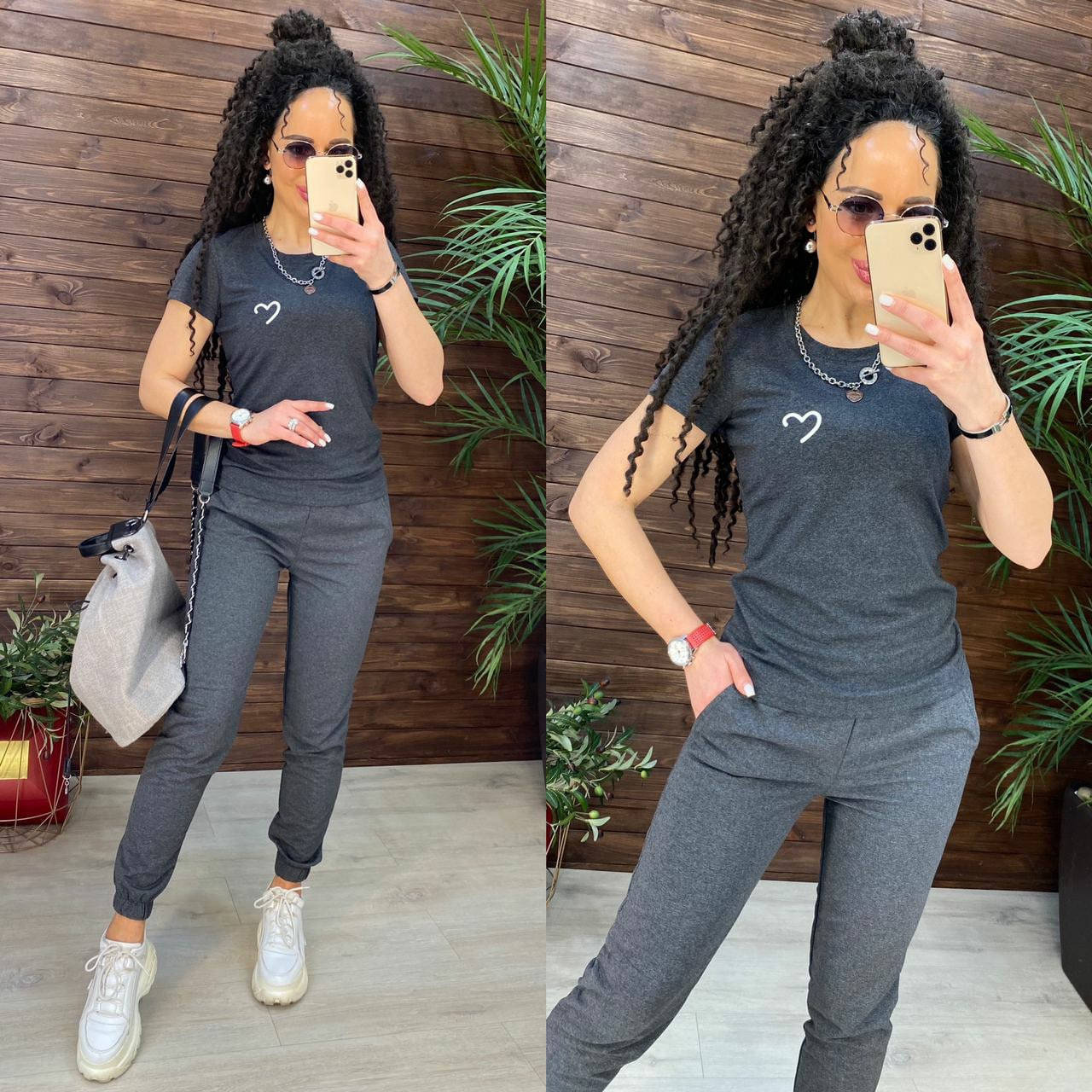 

Женский летний костюм футболка с сердцем и брюки трикотаж