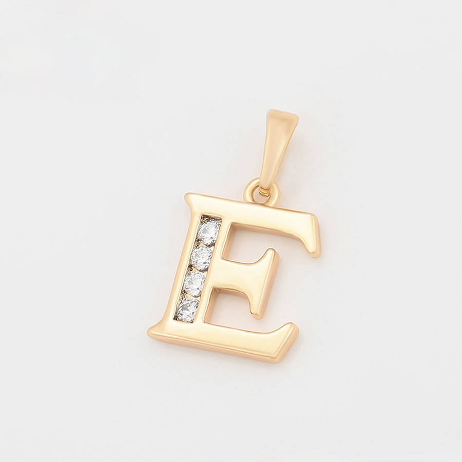 

Кулон буква "Е" с белыми цирконами покрытие золотом 18к. Xuping.