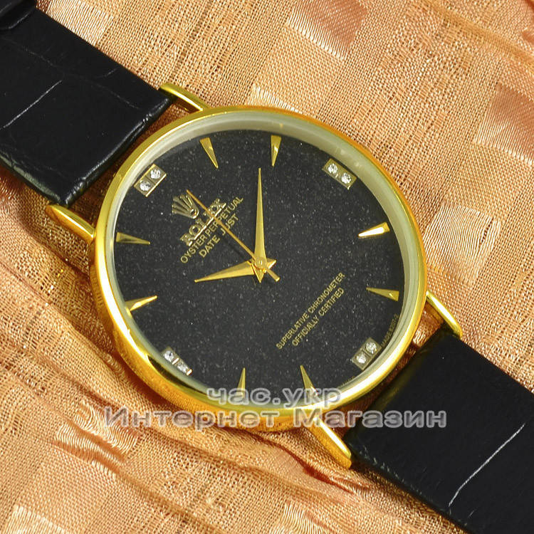 

Мужские наручные часы Rolex Quartz Dimond Gold Black хорошее качество люкс