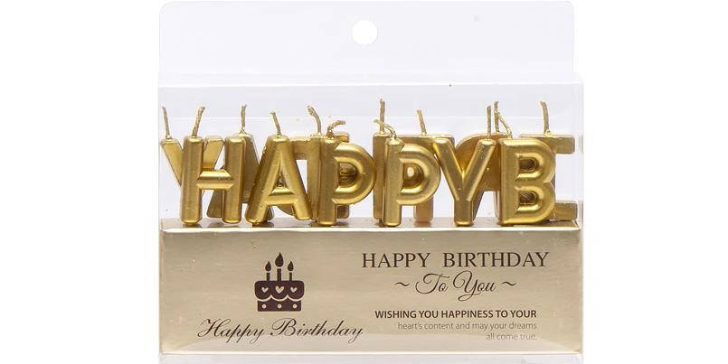 

Свечи-буквы "Happy Birthday" хром золото