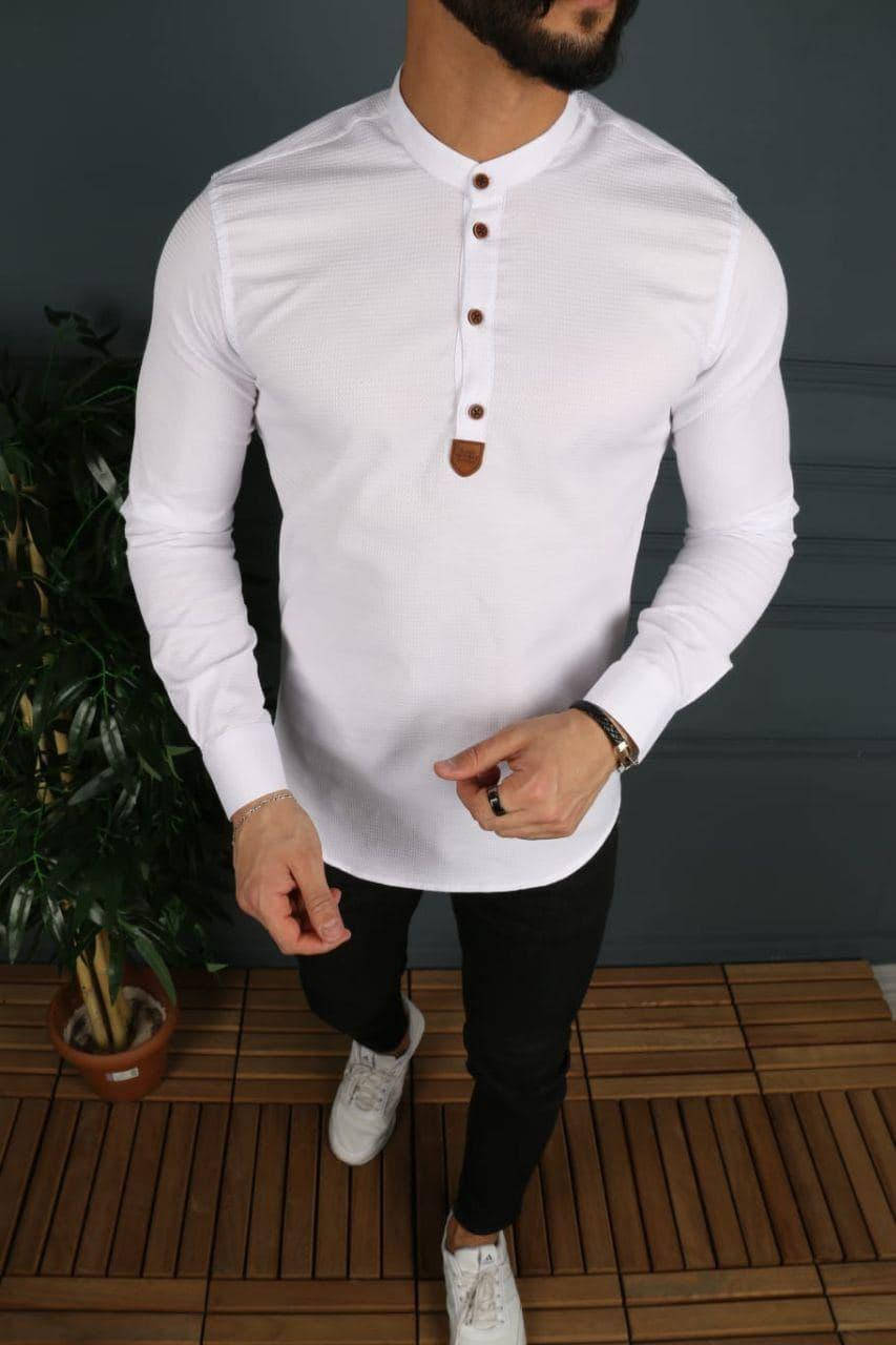 

Мужская стильная рубашка casual, без ворота (белая) L, Белый