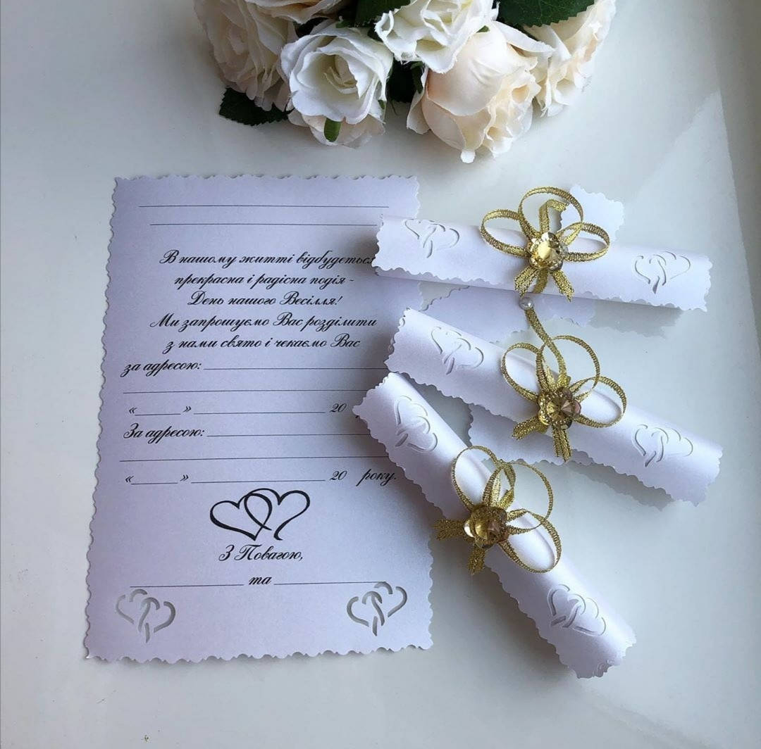 

Свадебные пригласительные в свитках "Золотой бантик" цвет белый, Сиреневый