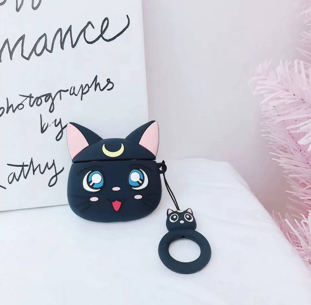 

Чехол футляр для наушников AirPods 1, 2 Кошка Луна + брелок силиконовый