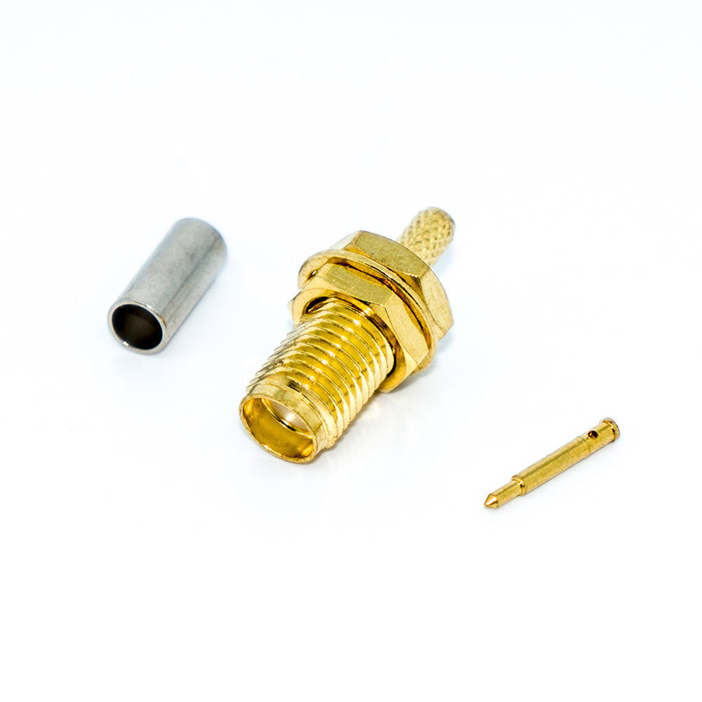 

Разъём SMA, гнездо SMA-RP, реверсное (на кабель RG-174) обжимное, Gold