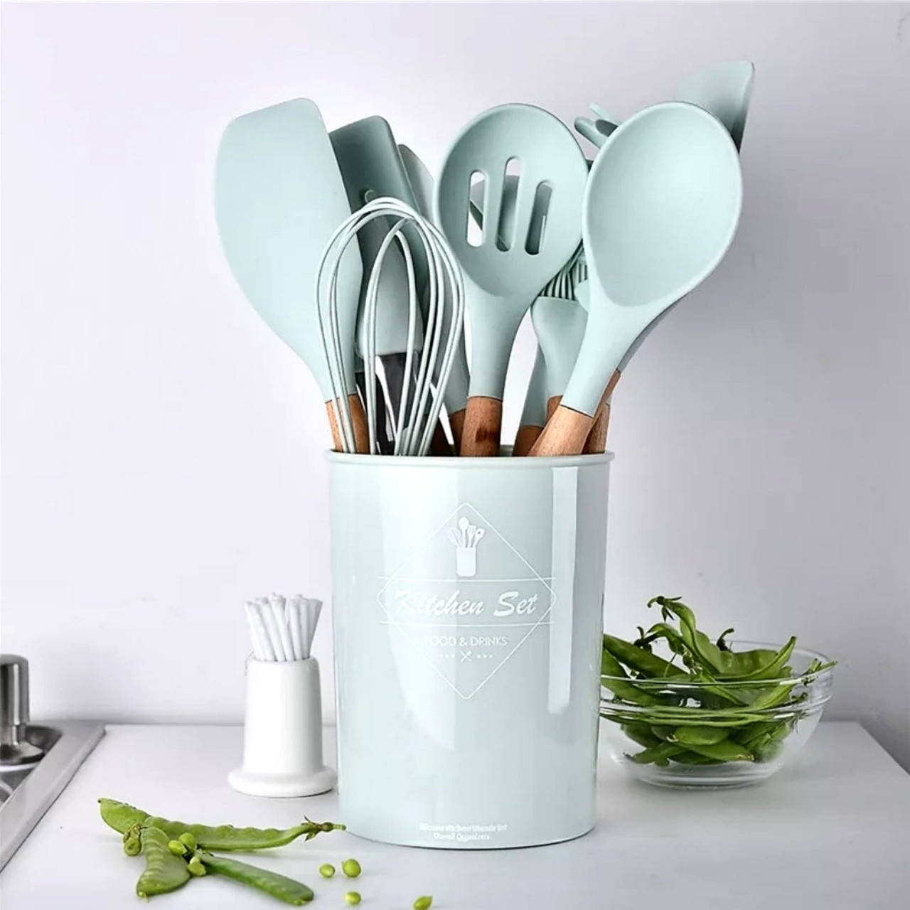 

Набор кухонных принадлежностей 12 предметов мятного цвета Kitchen Set, Бирюзовый