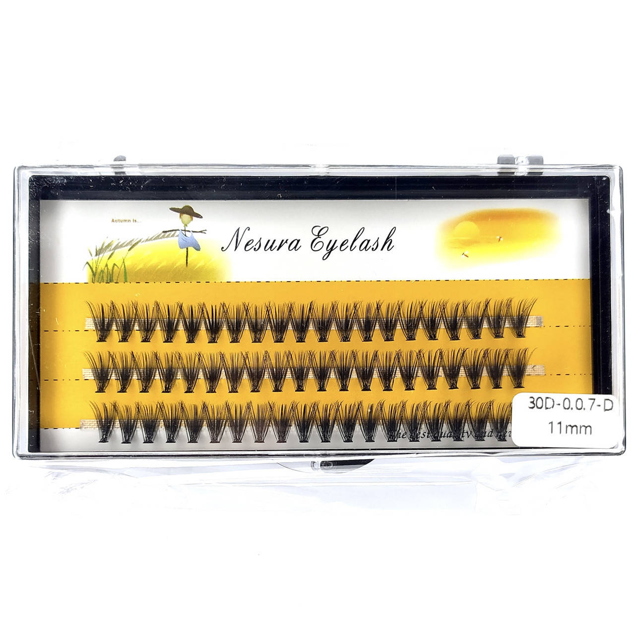 

Ресницы Nesura Eyelash 30D, 11 мм, изгиб D, 0,07, 60 пучков Несура ресницы пучками, пучковые, Черный