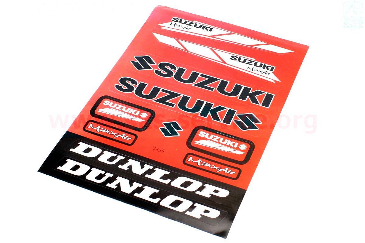 

Наклейки на планшете Suzuki/Dunlop красные набор 8 штук на скутер