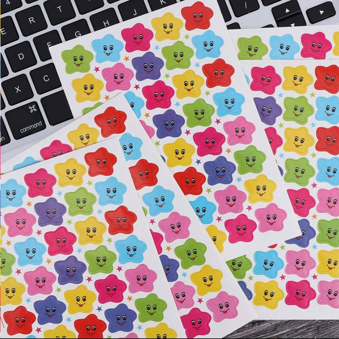 

Наклейки-Оценки Звездочки, наклейки смайлики для оценивания, размер листа 15 на 10