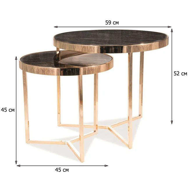 

Журнальные столики Signal Delia II 60см и 45см круглые двойные золотые под мрамор для гостинной модерн