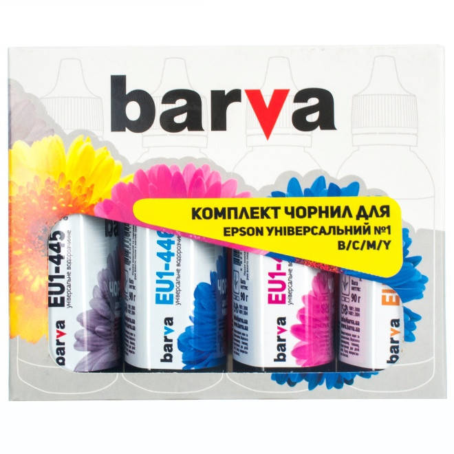 

Комплект чернил Barva Epson Universal №1, C/M/Y/K, 4 x 90 г (I-BAR-EU1-090-MP), краска для принтера эпсон