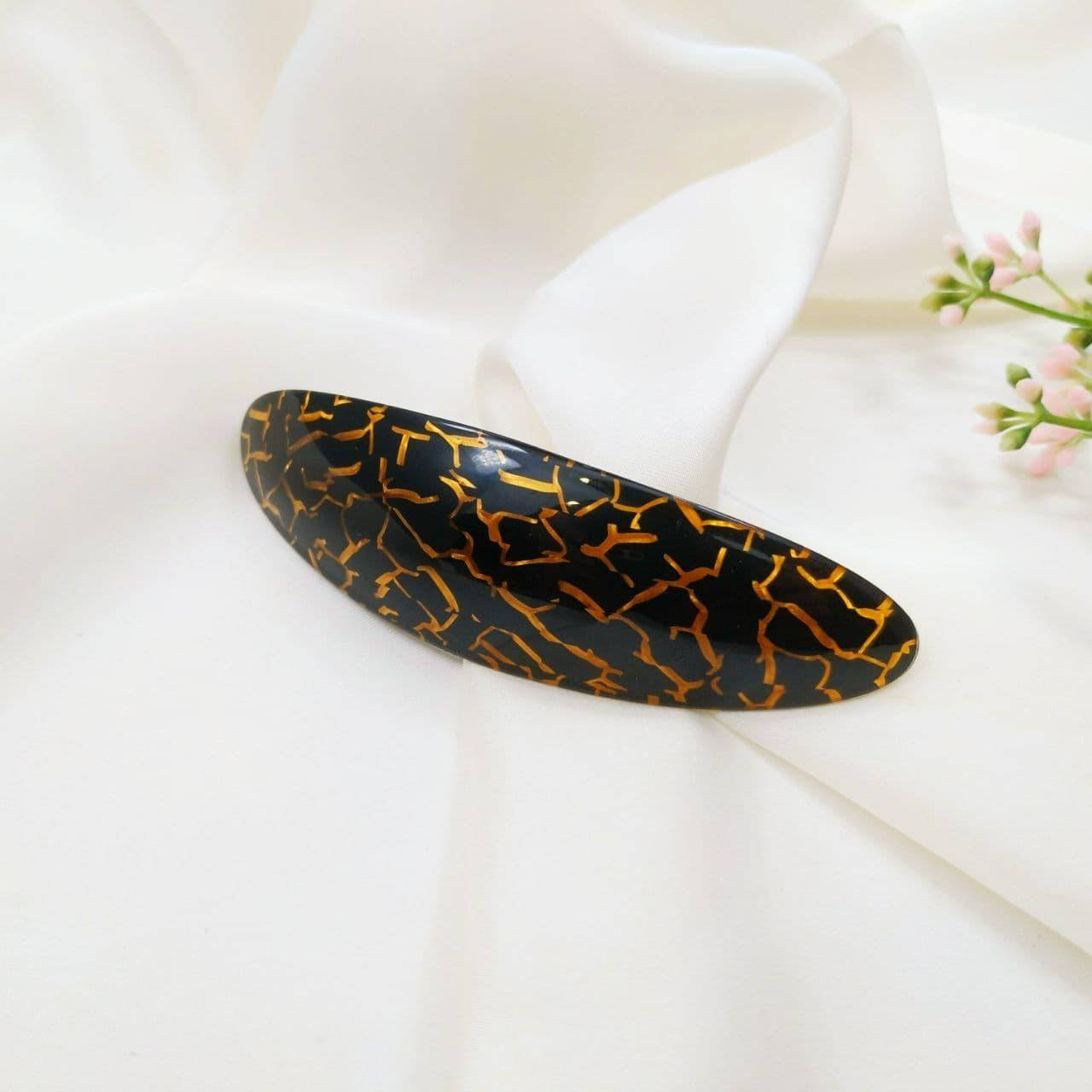 

Заколка для волос автомат черное золото, Черный