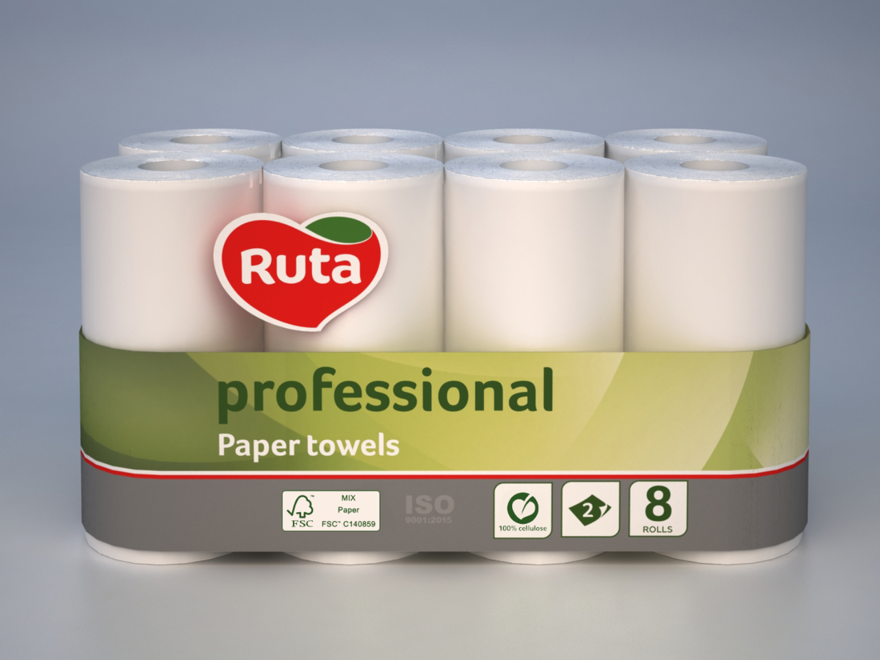 

/Полотенца бумажные RUTA Professional 8 рул на гильзе 2х сл белый