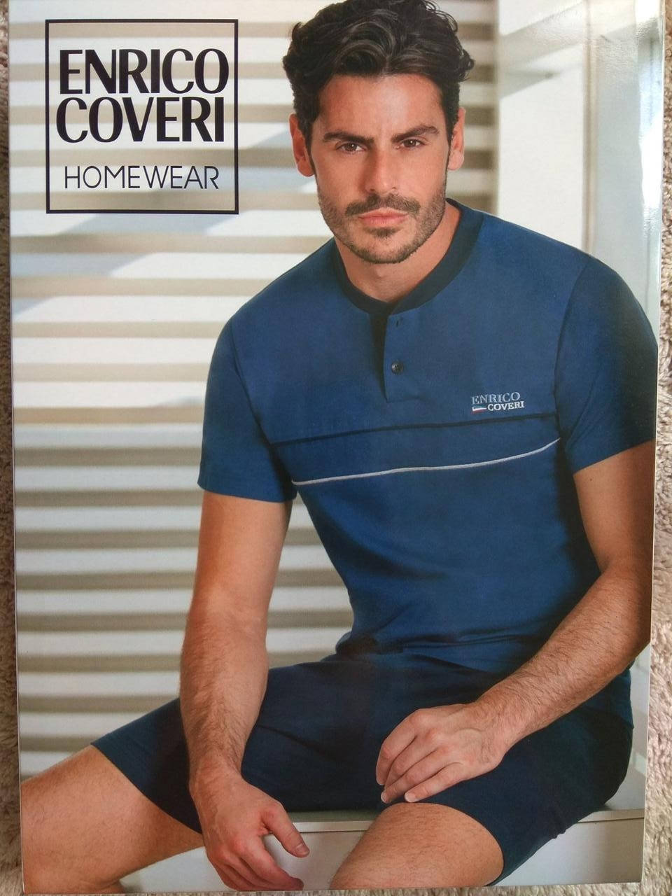 

Летний мужской домашний комплект с шортами и футболкой синий Enrico Coveri 9123 XL