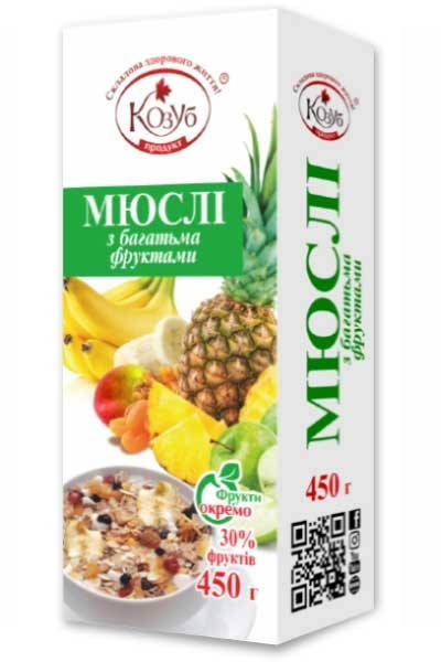 

Мюслі з багатьма фруктами миттєвого приготування 450 г ТМ Козуб