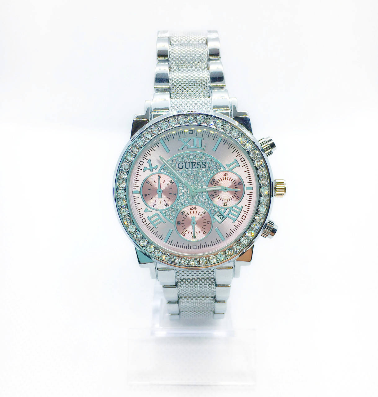 

Женские наручные часы Guess (Гесс), серебро с розовым циферблатом ( код: IBW255SP )