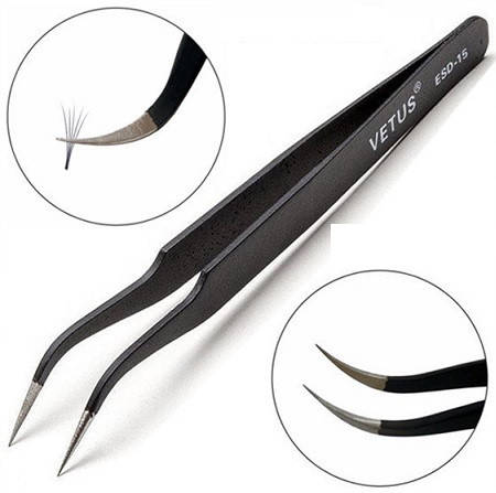 

Пинцет изогнутый для наращивания ресниц Tweezer Vetus ESD-15