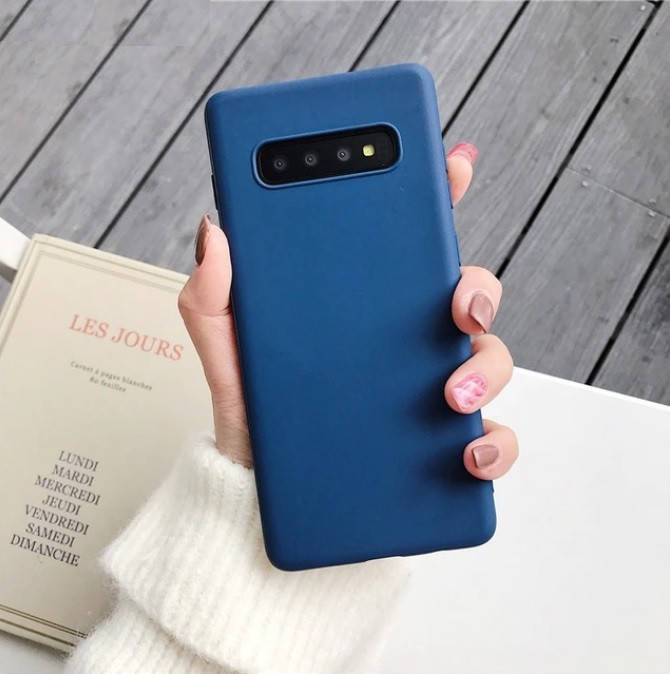 

Силиконовый чехол с микрофиброй для Samsung Galaxy S10 синий матовый тонкий