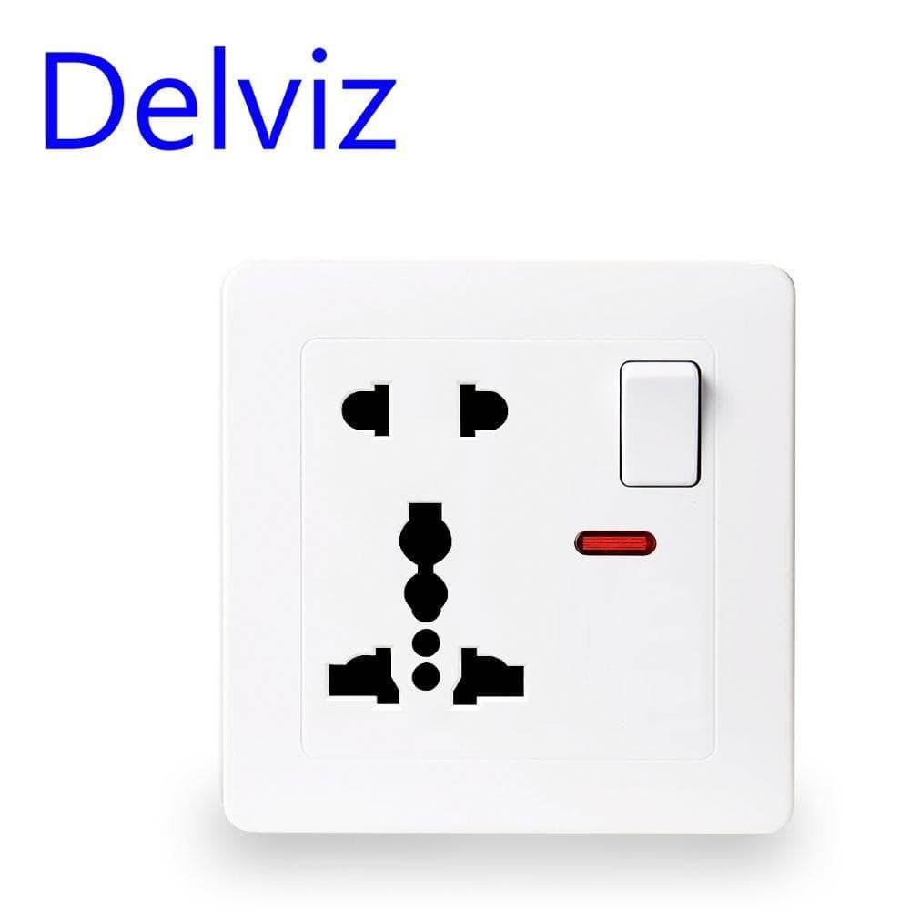 

Розетка Delviz универсальная двойная с выключателем белая
