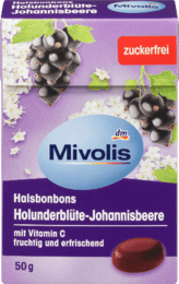 

Mivolis Bonbon Holunderblüte-Johannisbeere zu Леденцы для горла без сахара Бузина и смородина + витамин С 50 г