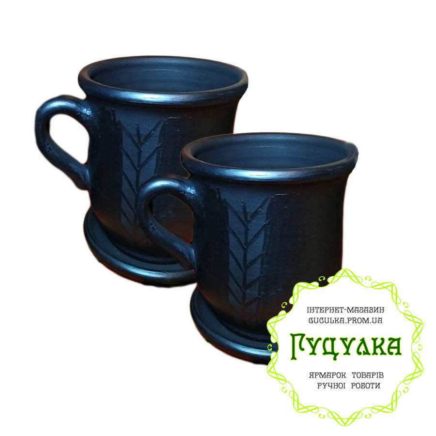 

Чашка з блюдцем велика "Чорна кераміка" ручна робота, 400 мл, Черный