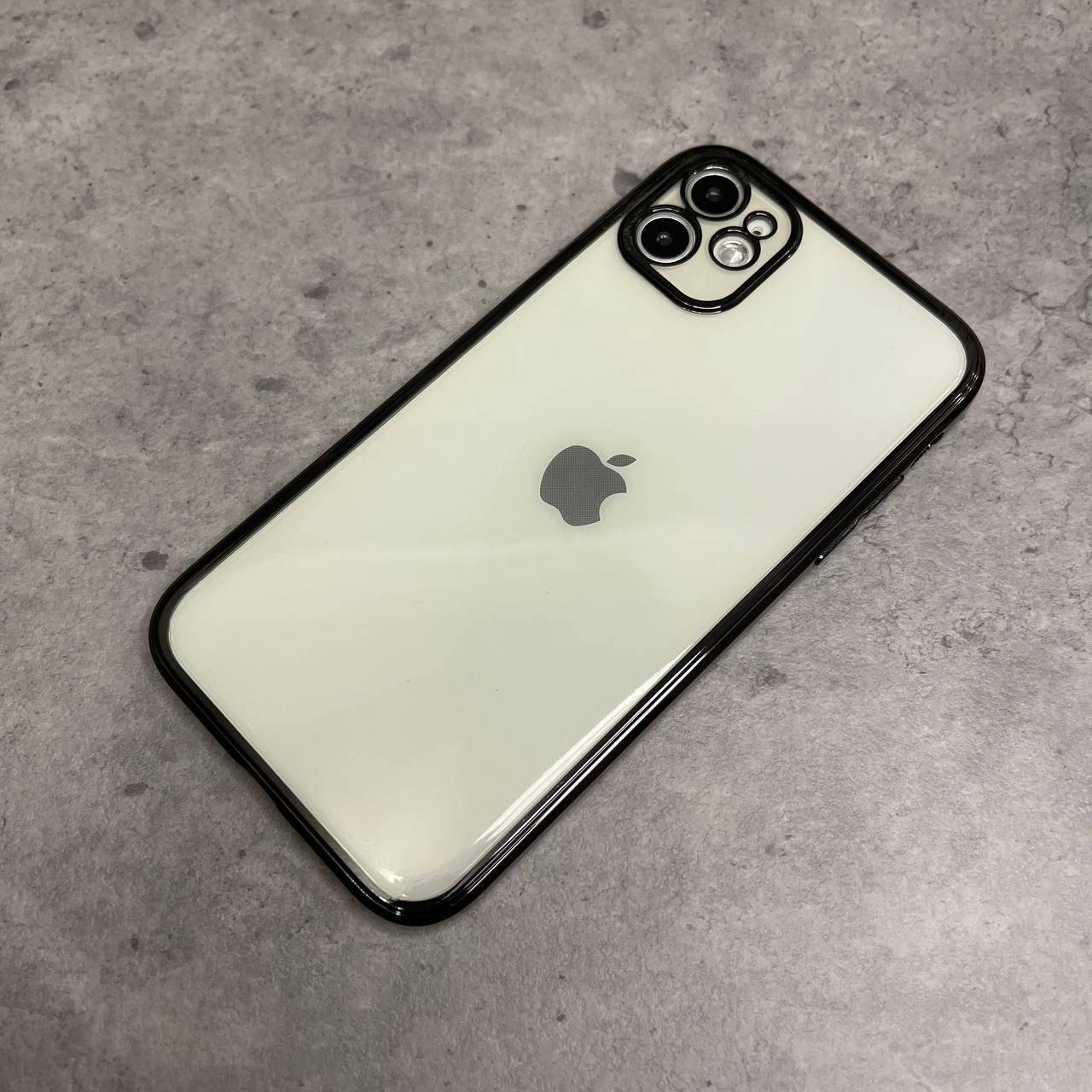 

Гальванический квадратный чехол на iPhone 11 в стиле iPhone 12-13, square side, full camera прямоугольный Черный