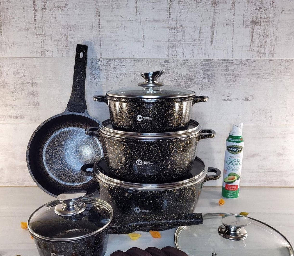 

Набор кастрюль и сковорода Higher Kitchen HK-305, Набор посуды с гранитным антипригарным покрытием КОРИЧНЕВЫЙ