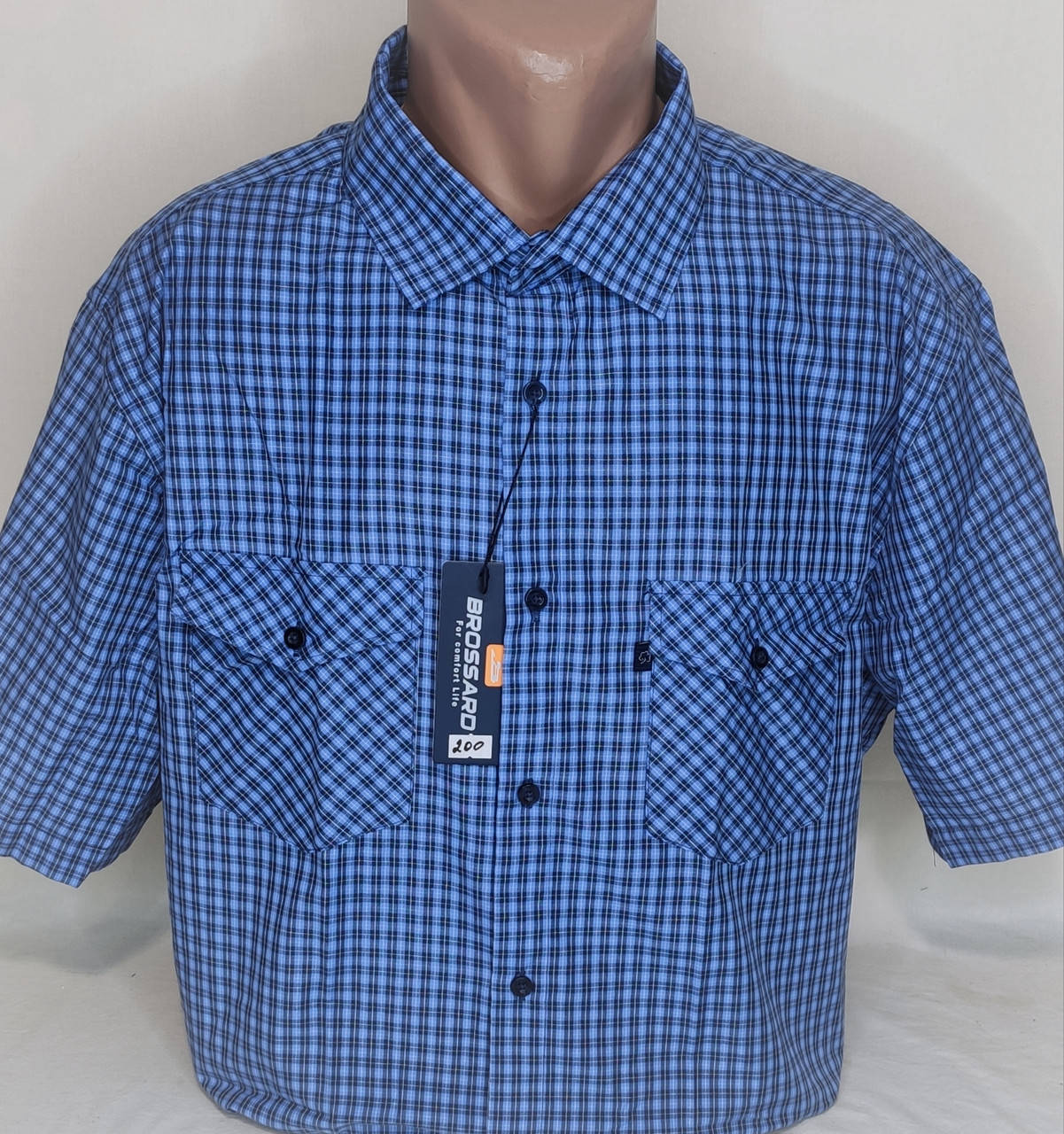 

Мужская рубашка большого размера Brossard vk-0200 классическая синяя в клетку хлопок, тенниска мужская 50, Синий