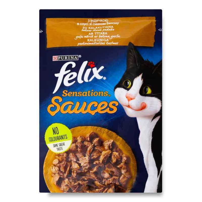 

Felix Jellies Sensations 85 г - Влажный корм с индейкой для котов (кусочки в соусе со вкусом бекона)
