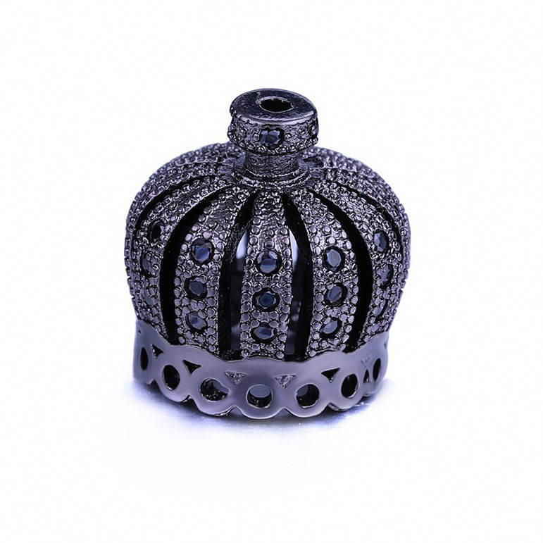 

Концевик "Корона", шапочка для сережек с фианитами, Black Jet, 1 шт