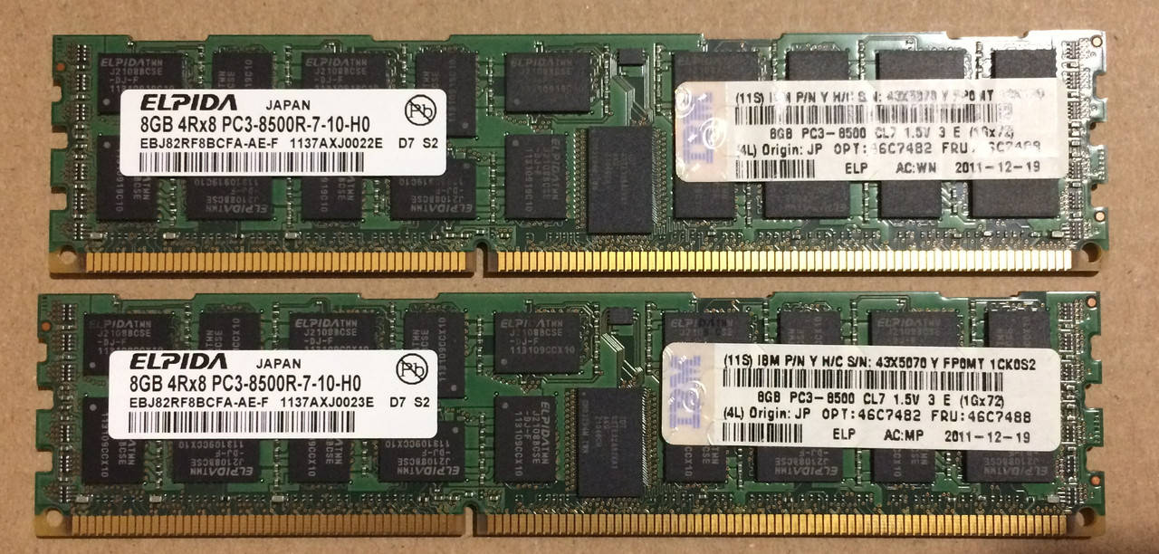 

16GB 2*8GB DDR3 1066MHz Elpida 8500R PC3 REG ECC RAM Серверная оперативная память