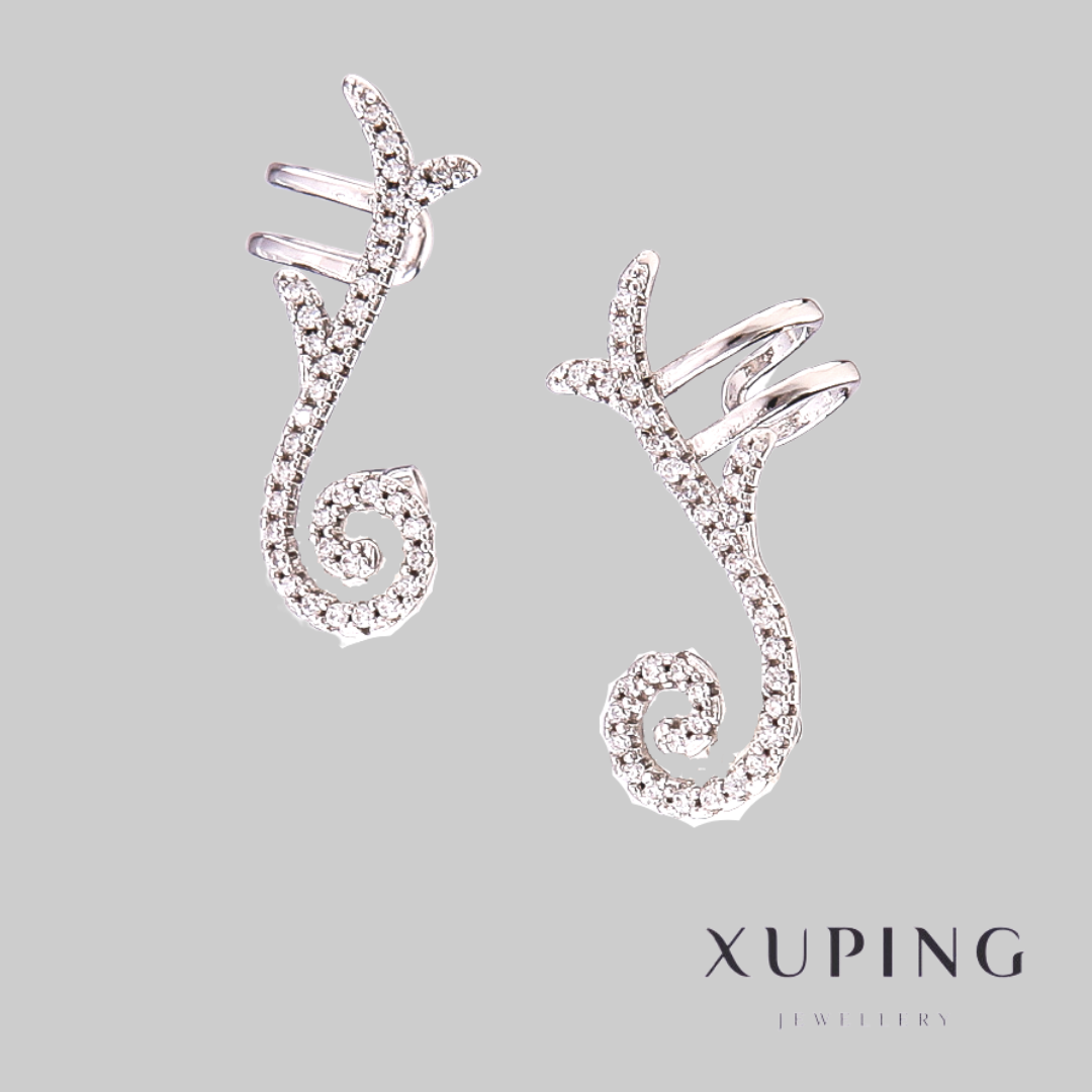 

Серьги кафф Xuping Родий с белыми стразами L-24мм +-