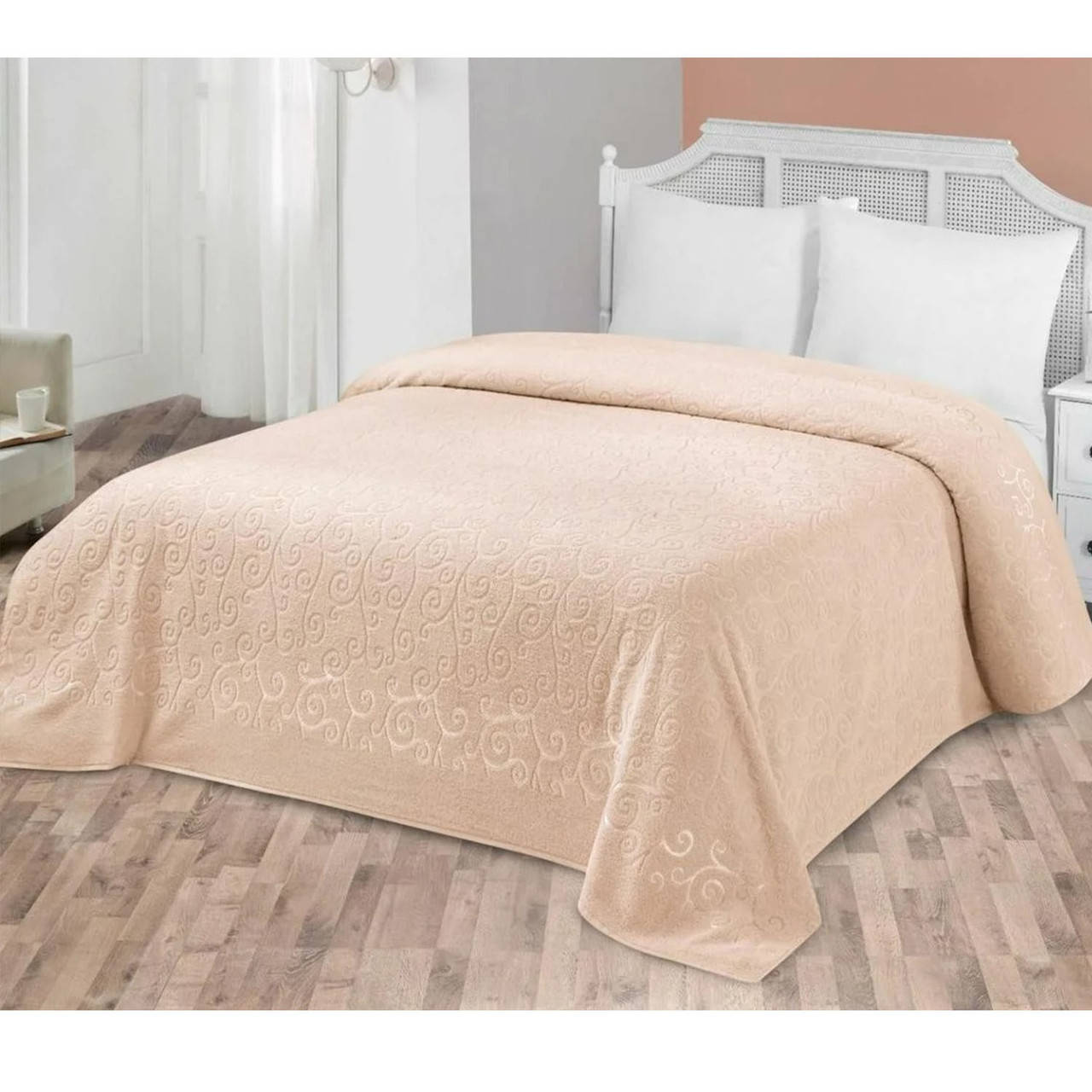 

Турецкая Махровая Простыня покрывала Zeron Salkim, Персиковый, 200х220