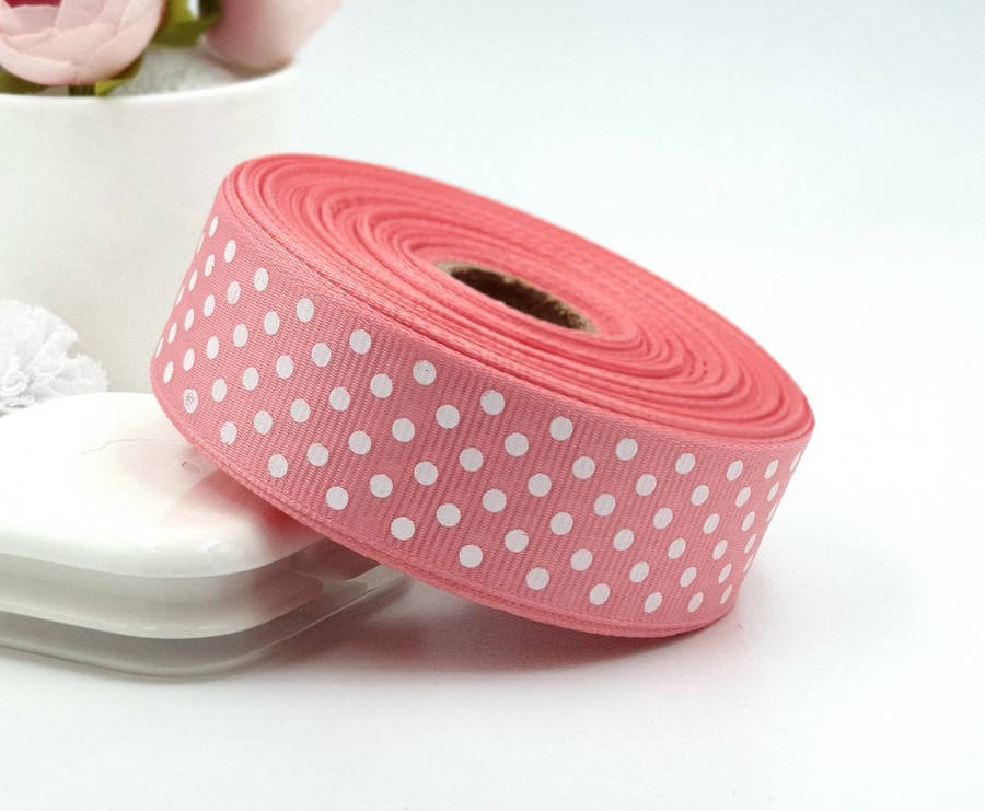 

Лента репсовая в горошек 2,5см (25 ярдов) Цена за рулон, цвет - Лососевый